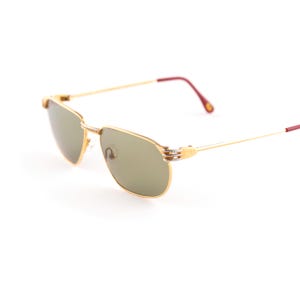 Vintage 23K Gold Plated Sunglasses, Square Navigator Aviator, 80s Two Tone Frame, Green Lens, Anne Marie Perris Italy, Luxury Men Gift image 3
