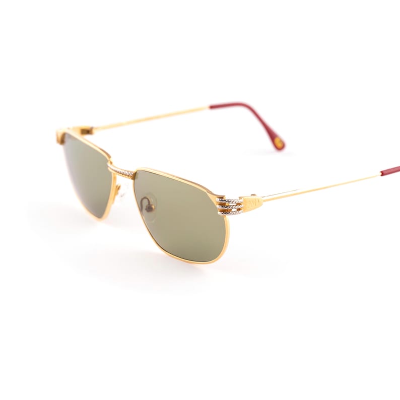 Vintage 23K Gold Plated Sunglasses, Square Navigator Aviator, 80s Two Tone Frame, Green Lens, Anne Marie Perris Italy, Luxury Men Gift image 3