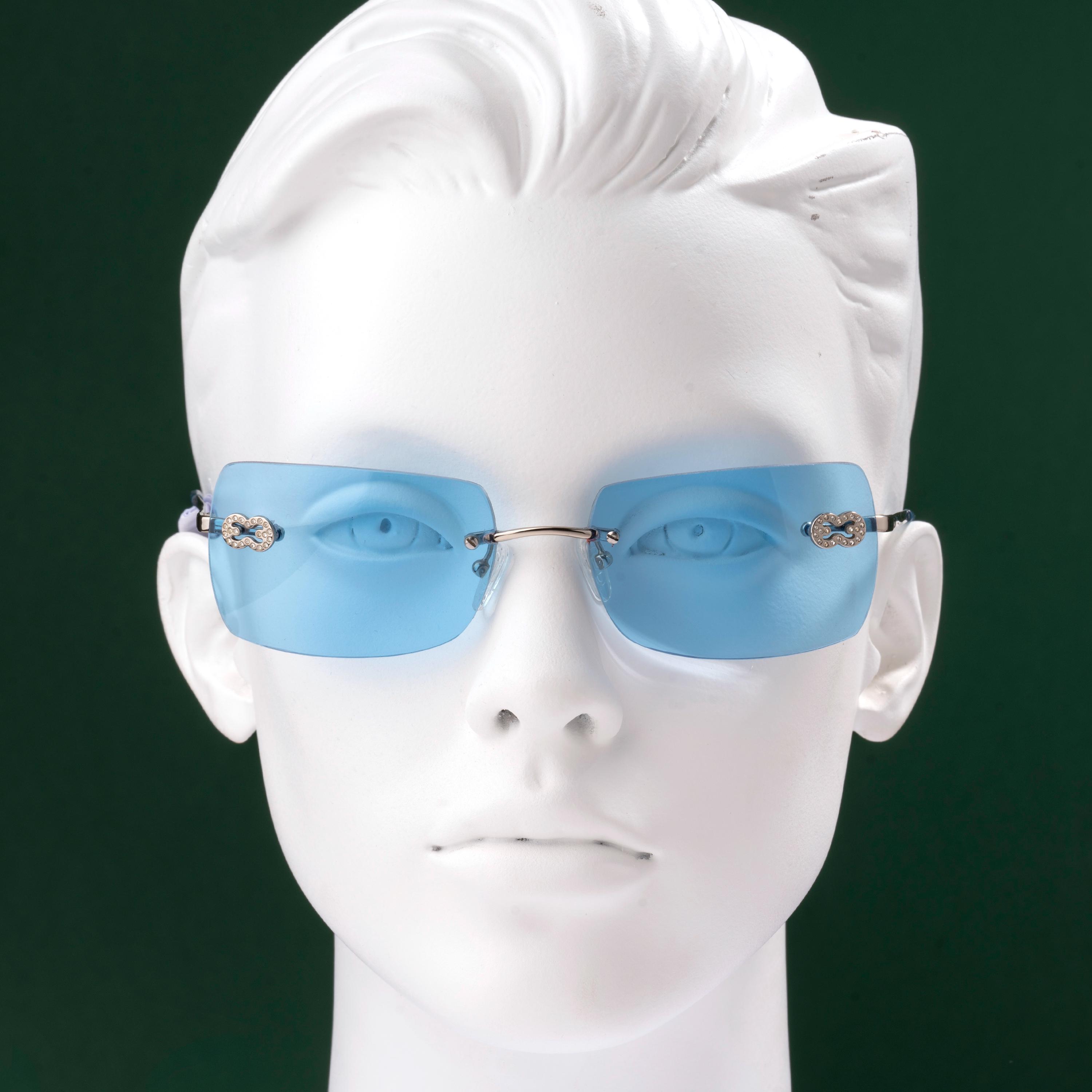 Rimless Blue Sunglasses, Escada 90s Vintage, Silver Diamond 