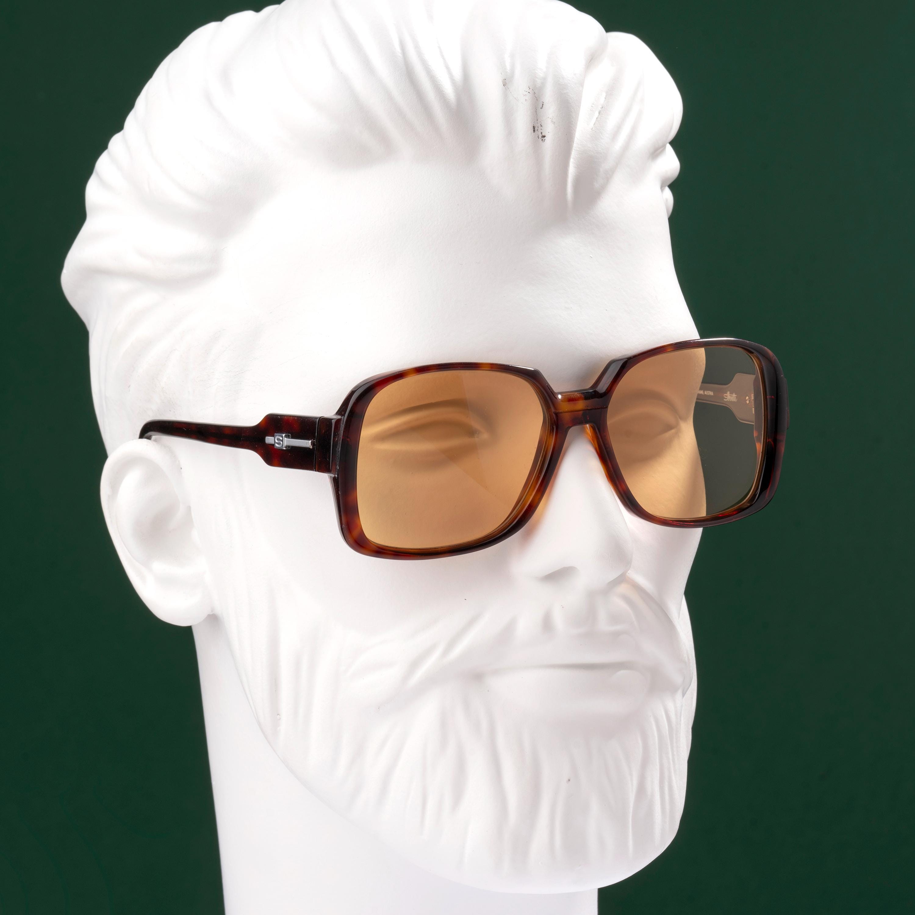 1980’s Thick Framed Silhouette Sunglasses, Made in Austria,‎ Colorblock Vintage 80s Silhouette Sunglasses | Oversized Tortoise Shell  main image 3