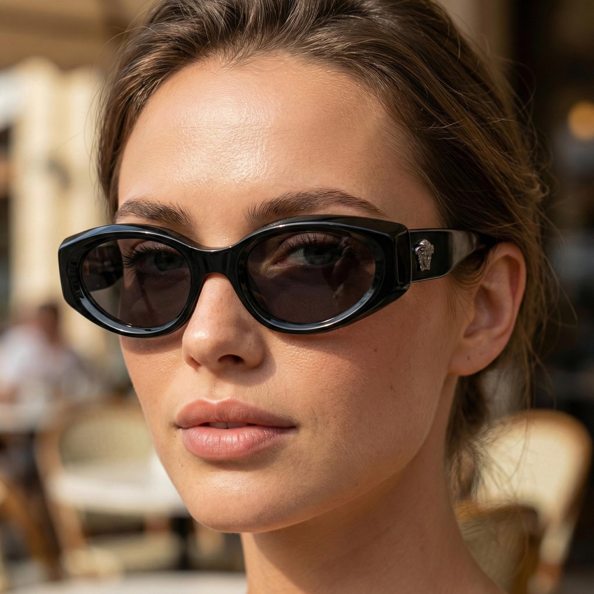 Gianni Versace 90s Sunglasses, Black Cat Eye Frame, Wide Fit 145mm