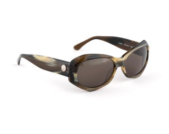Gafas de sol estilo ojo de gato con diseño de carey grueso, montura de acetato grueso vintage DaVinci de los años 90, talla pequeña, 135 mm, Italia, NOS