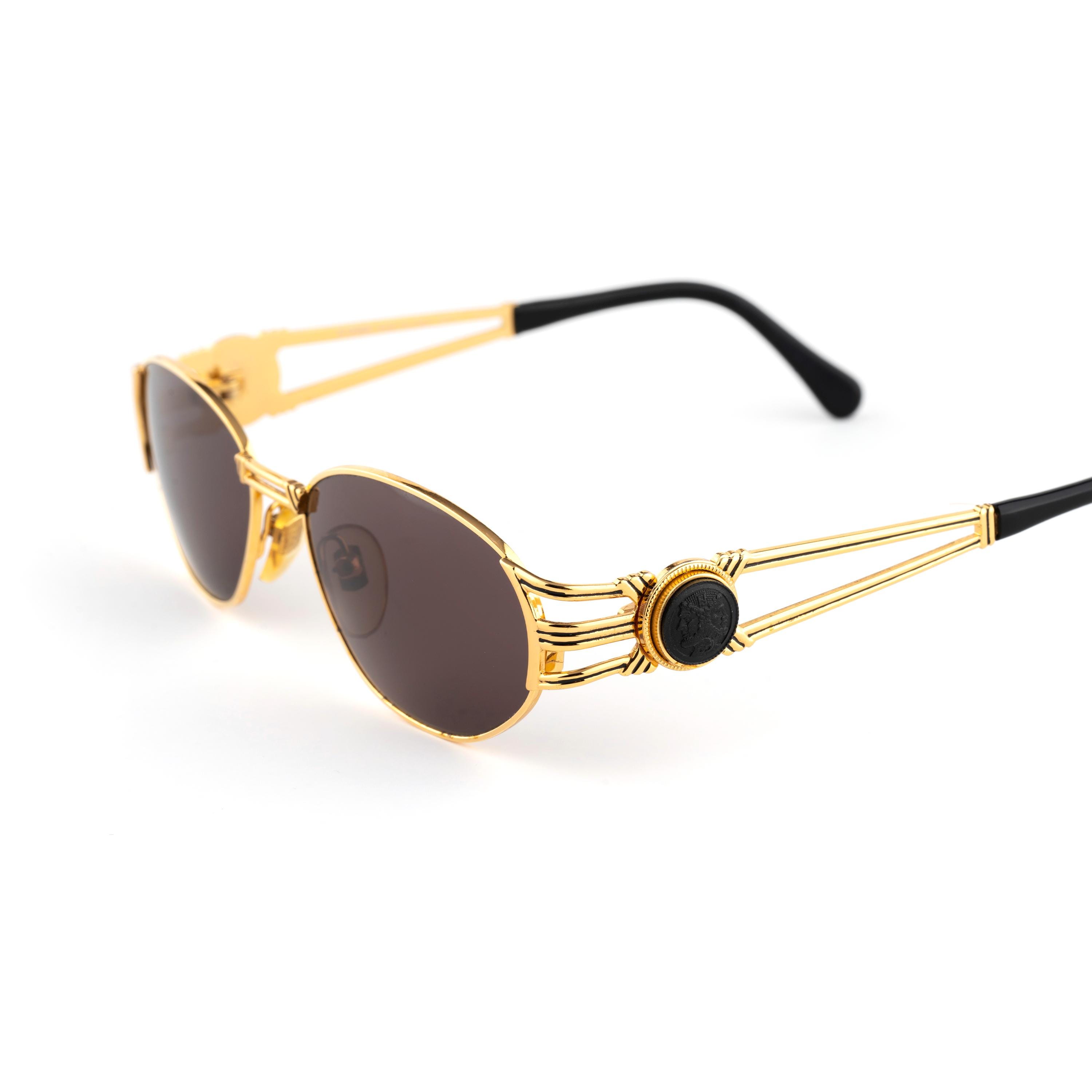 Fendi Gold Oval Sunglasses, SL 7036 Vintage 90s Italy, Extra Wide