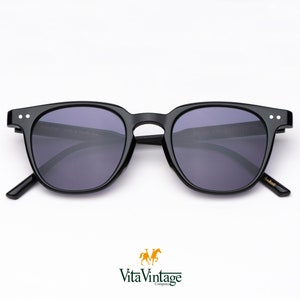 Retro Schwarze Quadrat Sonnenbrille - Vita Vintage 1001 C1 Blaue Gläser Geschenk für Frauen und Männer - Handgefertigt