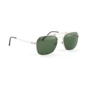 Occhiali da sole Aviator argentati, VLux Club Handmade VV 1018, lenti in vetro minerale verde, vestibilità ampia 144 mm, montatura in metallo stile pilota retrò