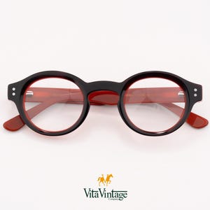 Handmade Italian Round Eyeglasses: Black and Red Acetate Frames