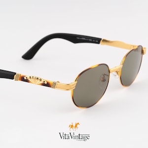 Vintage Sting 4089-zonnebril: jaren 90 goud tortoise ovaal montuur