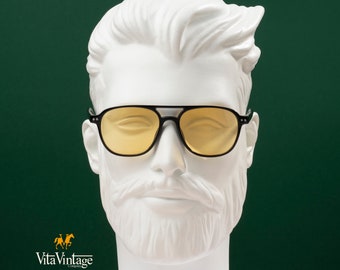 Black Aviator Sunglasses: Vita Vintage Retro Yellow Lens Shades