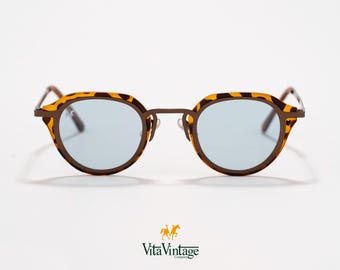 Lunettes de soleil rondes rétro en écaille - Cadeau Vita vintage 1000 C2 verres teintés bleus pour homme et femme - Fabriquées à la main