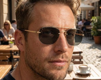 Rimless Navigator Sunglasses | Italian Minimalist Eyewear | Anti-Reflective Lenses | Lightweight Premium Optical Frame VLux Club Kline C3