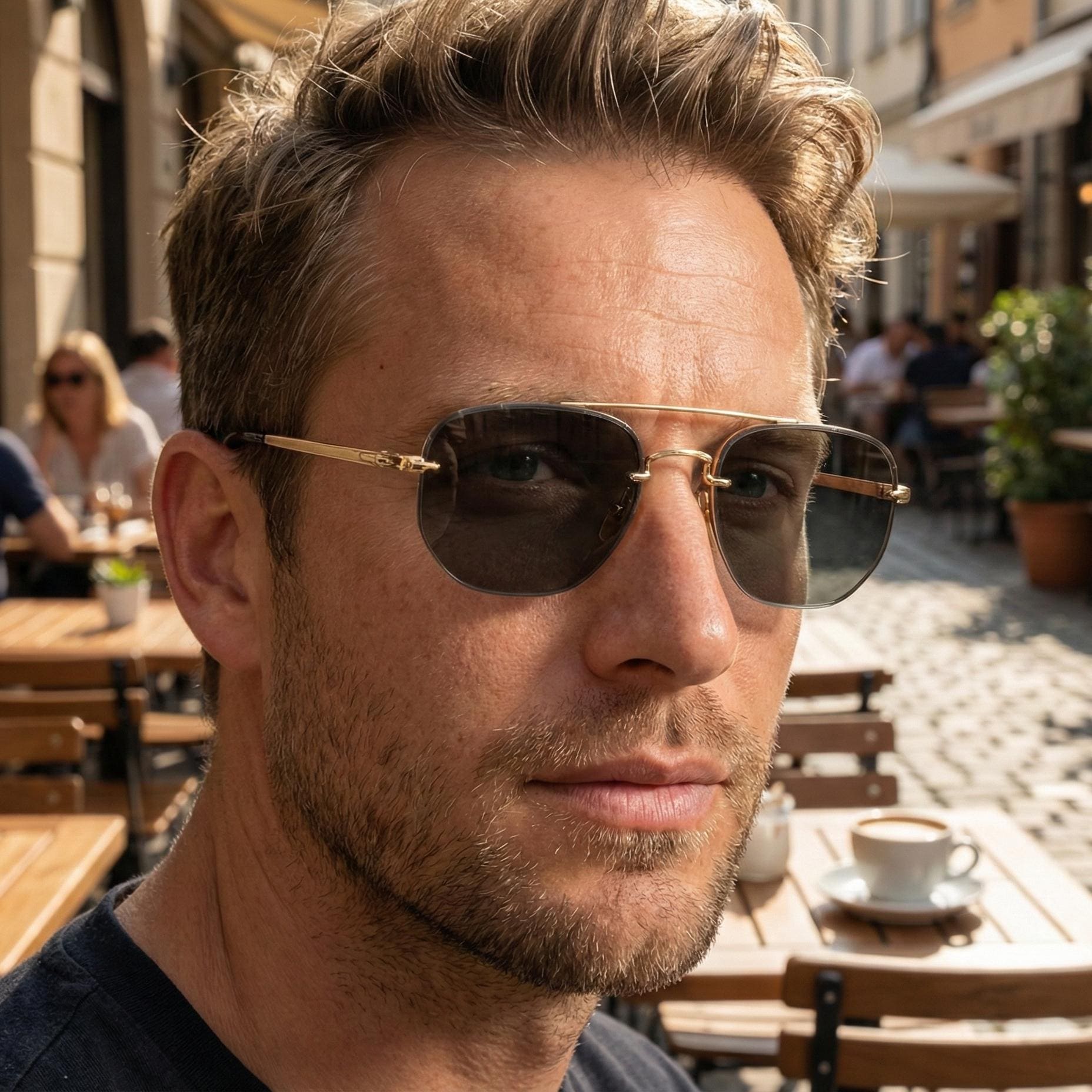 Gold Rimless Square Sunglasses, Double Bridge Aviator  display picture 1