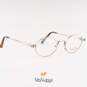 Nicole Miller NM 1439 Steampunk Eyeglasses - 90s Silver Oval Vintage Frames Gift for Women and Mens - New Old Stock