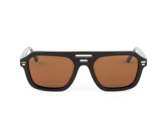 Bold Square Aviator Sunglasses, Handmade Brown Acetate, Flat  display picture 1