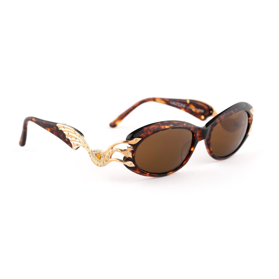 Tortoise Cat Eye Sunglasses, Galitzine 90s Vintage, Jeweled  display picture 3