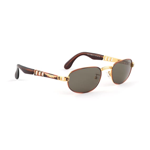 Vintage Rectangular Sunglasses, 90s Gold & Tortoise Frame, Green