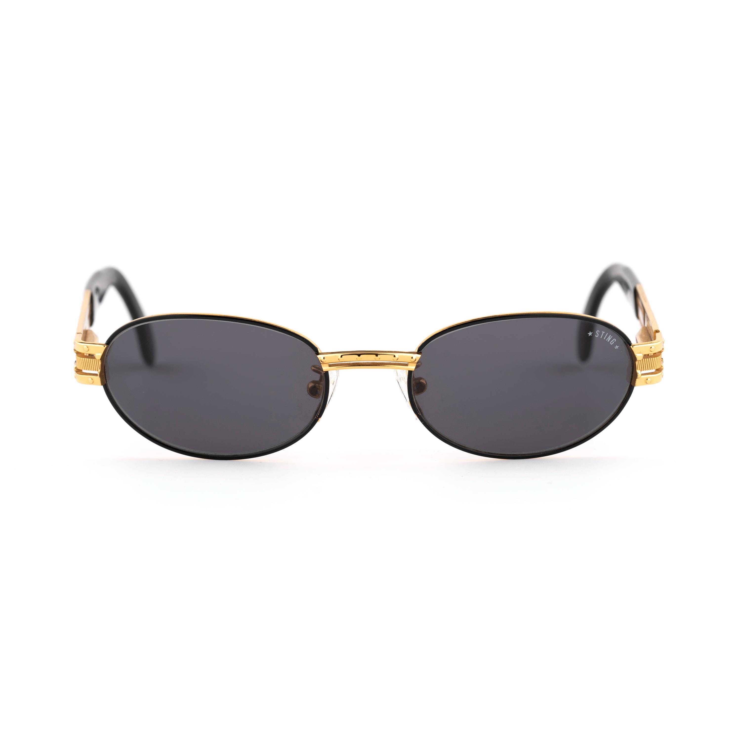 Vintage 90s Steampunk Sunglasses, Black & Gold Oval Frames