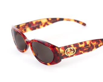 Gafas de sol auténticas vintage Gucci de los años 90 / Montura ovalada de carey con logotipo GG dorado / Para mujer, de diseñador, estilo Y2K, nuevas de stock antiguo / VLux Club GG 2196/S
