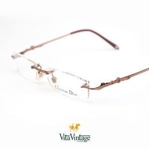 Christian Dior CD 8006 C5 Titanium Eyeglasses - 90s France Brown Rectangle Rimless Vintage Frame Gift for Women and Mens - New Old Stock