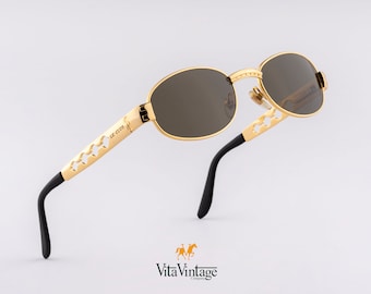 90s Le Club Gold Oval Sunglasses: Steampunk Vintage Frames