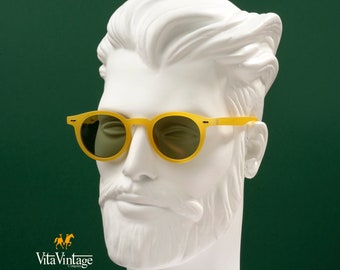 Lunettes de soleil Vita VV 1002, monture ronde jaune, verres verts, lunettes de soleil pour hommes et femmes, cadeau pour elle, cadeau pour lui, artisanat