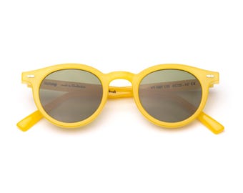 Occhiali Da Sole Oversize Vintage SPEXX – Montatura Rotonda Argento E Lenti Gialle – Stile Rimless Unico - Foto 3