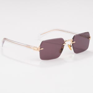 Gold Rimless Rectangle Sunglasses - Chianti Occhiali Giacometti C5 Italian Frames Purple Lenses Gift for Women and Mens