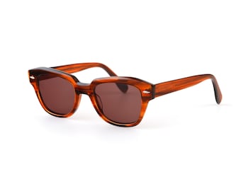 Gafas de sol gruesas con estampado de carey, de acetato grueso, estilo retro, hechas a mano en Italia, para mujer, color marrón, con lentes UV400, tamaño mediano y ancho, VLux 5486.