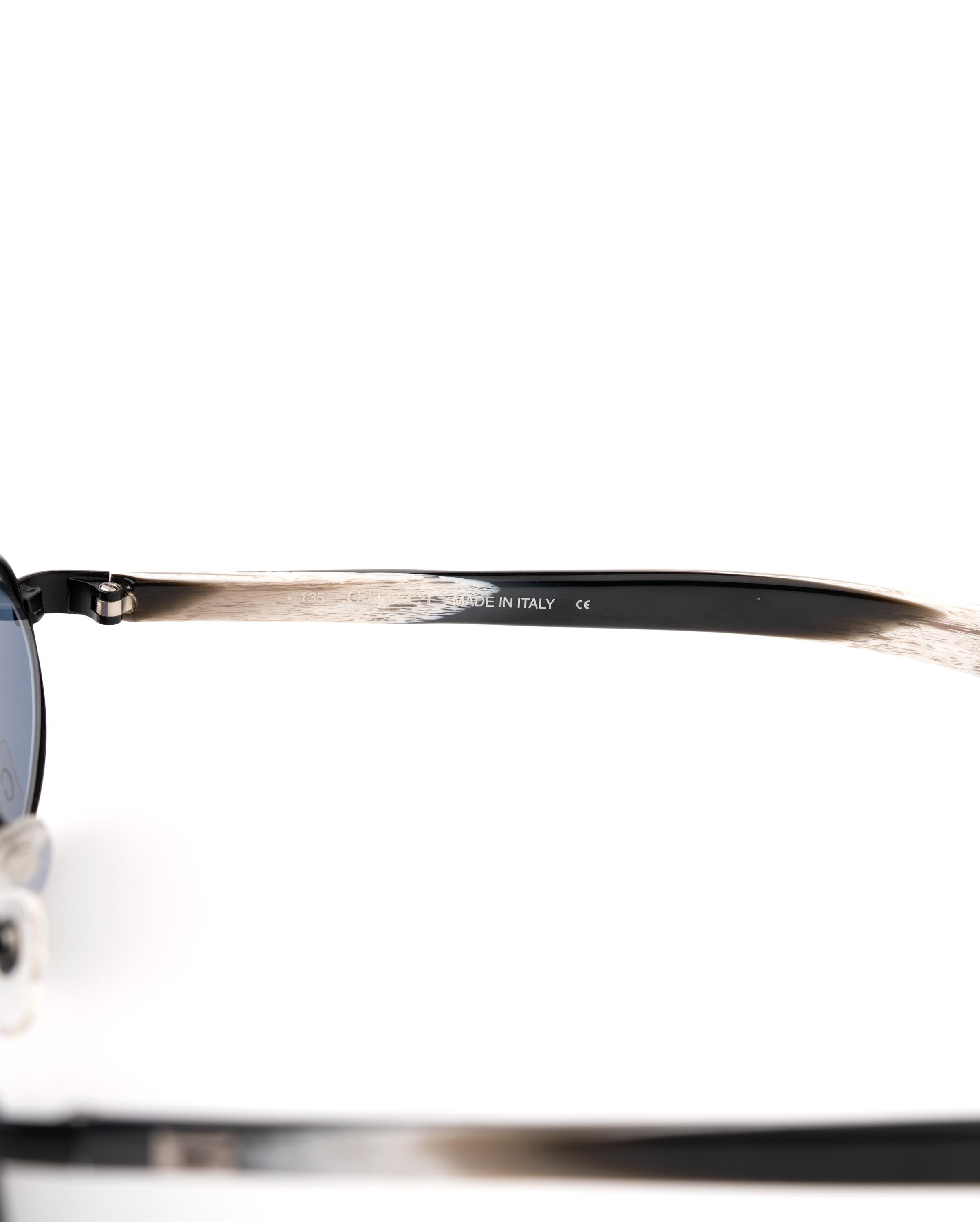 コレクション GUCCI SUNGLASSES/135 GG1614-S 7ZD Gucci Sunglasses GG 1614, Blue Lens Oval Frame, Silver Black Horn