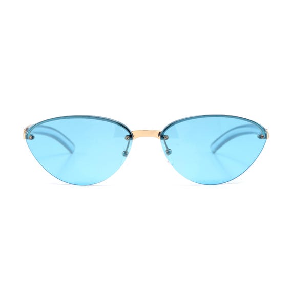Byblos Vintage 90s Rimless Cat Eye Sunglasses | Blue Tint  display picture 2