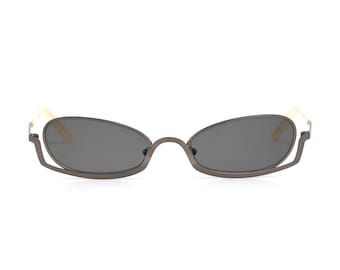 Jean Francois Rey Titanium Sunglasses, Vintage 90s Cyberpunk Matrix Style, Gray Slim Cat Eye, Industrial French Design, Small Fit JF 2010