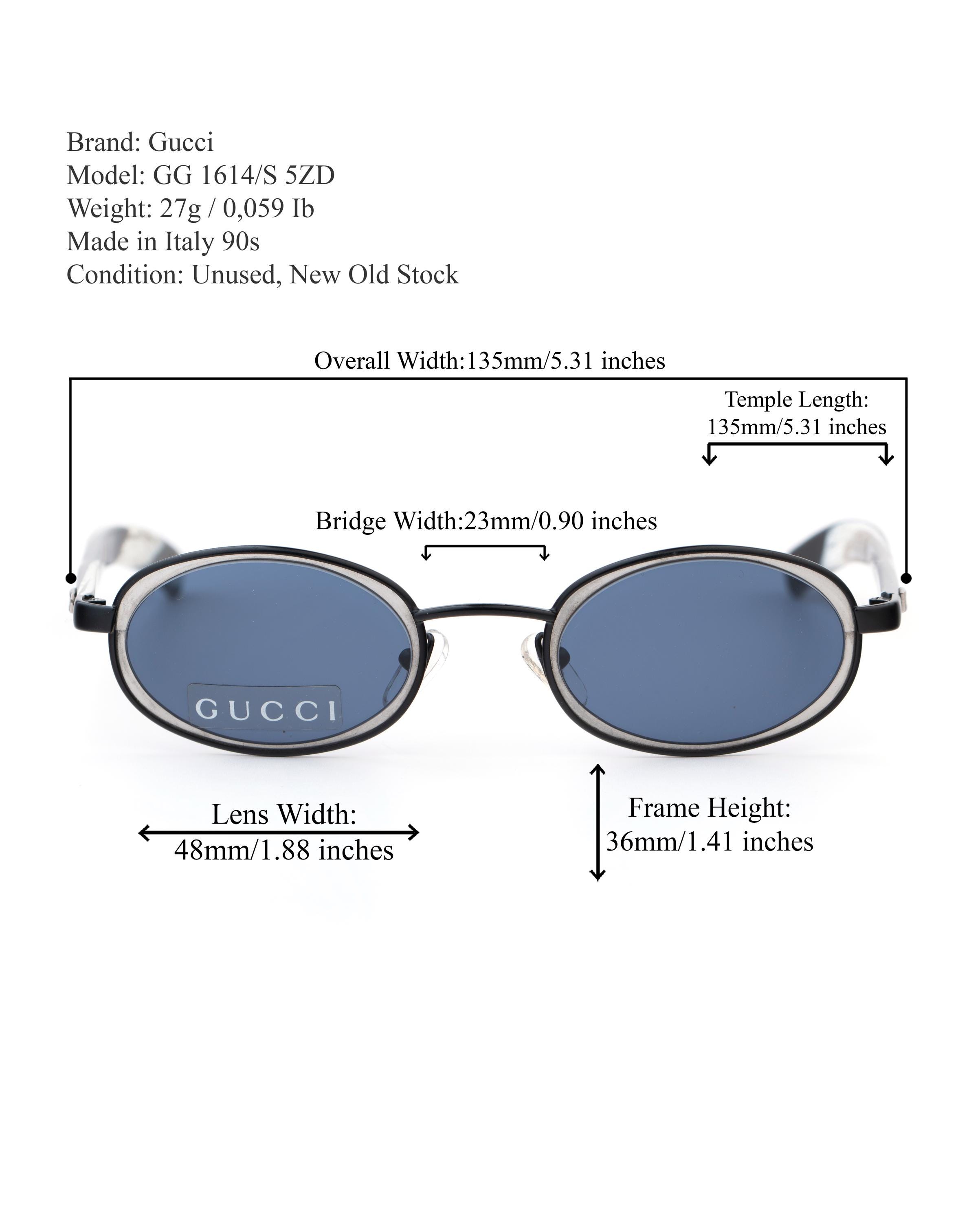 Gucci Sunglasses GG 1614, Blue Lens Oval Frame, Silver Black Horn