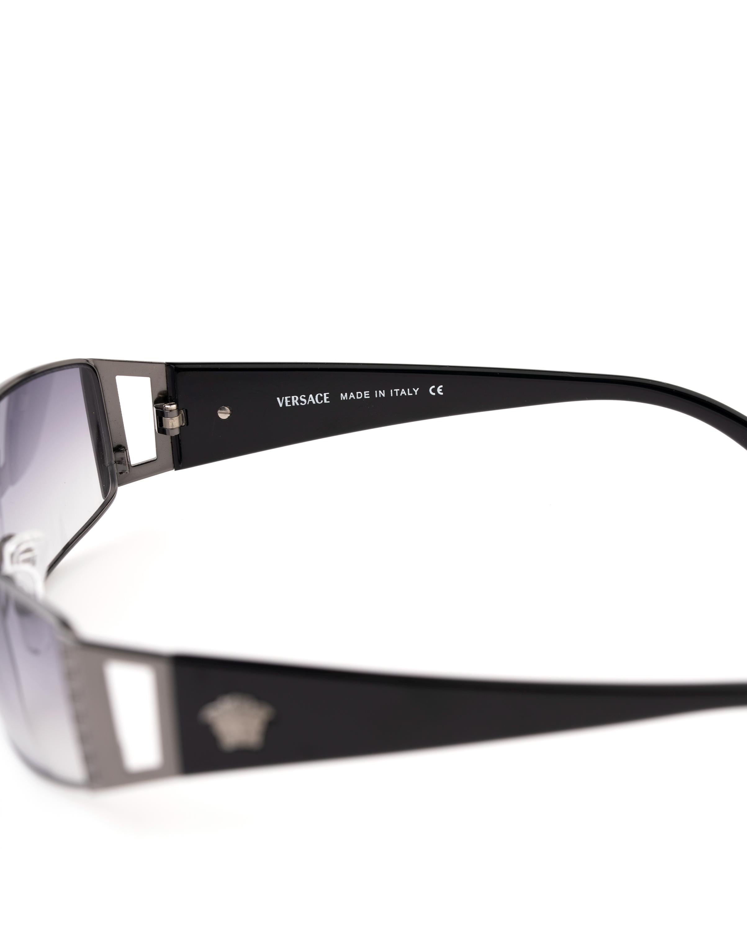 Versace 2021 Sunglasses, Y2K Gray Rectangle Frame With Medusa Logo
