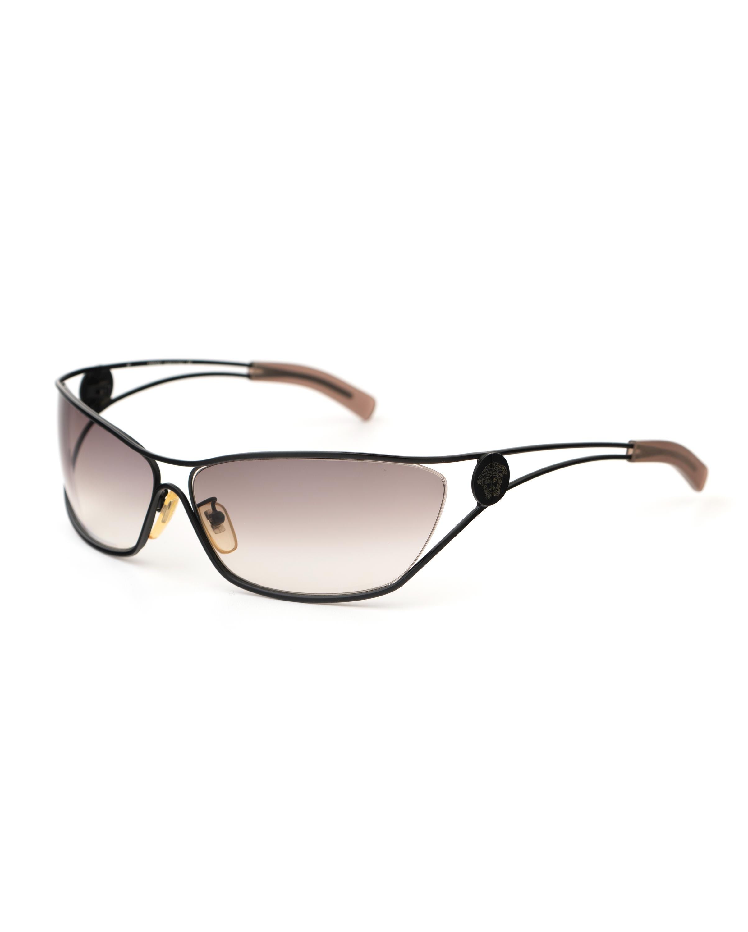 Versace X37 Sunglasses, Y2K Black Metal Wrap Cat Eye Frame, Medium