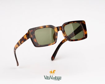 Vita Vintage VV 1003 Sonnenbrille, Schildkröte Rechteckrahmen grüne Gläser Männer & Frauen Sonnenbrille, Geschenk für Sie, Geschenk für Ihn, Handarbeit