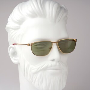 Vintage 23K Gold Plated Sunglasses, Square Navigator Aviator, 80s Two Tone Frame, Green Lens, Anne Marie Perris Italy, Luxury Men Gift image 6