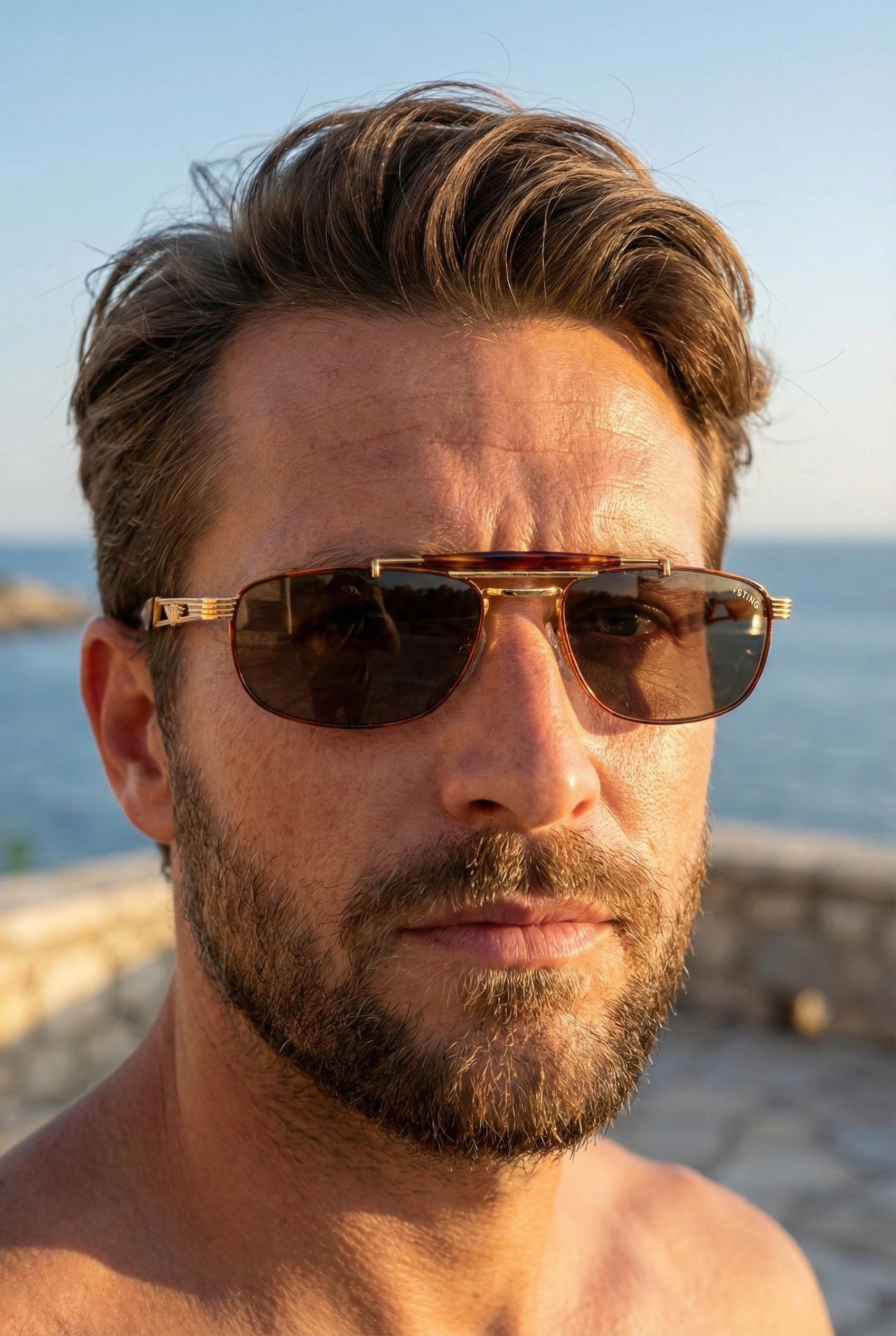 Sting Vintage 90s Sunglasses | Ornate Gold & Tortoise Navigator