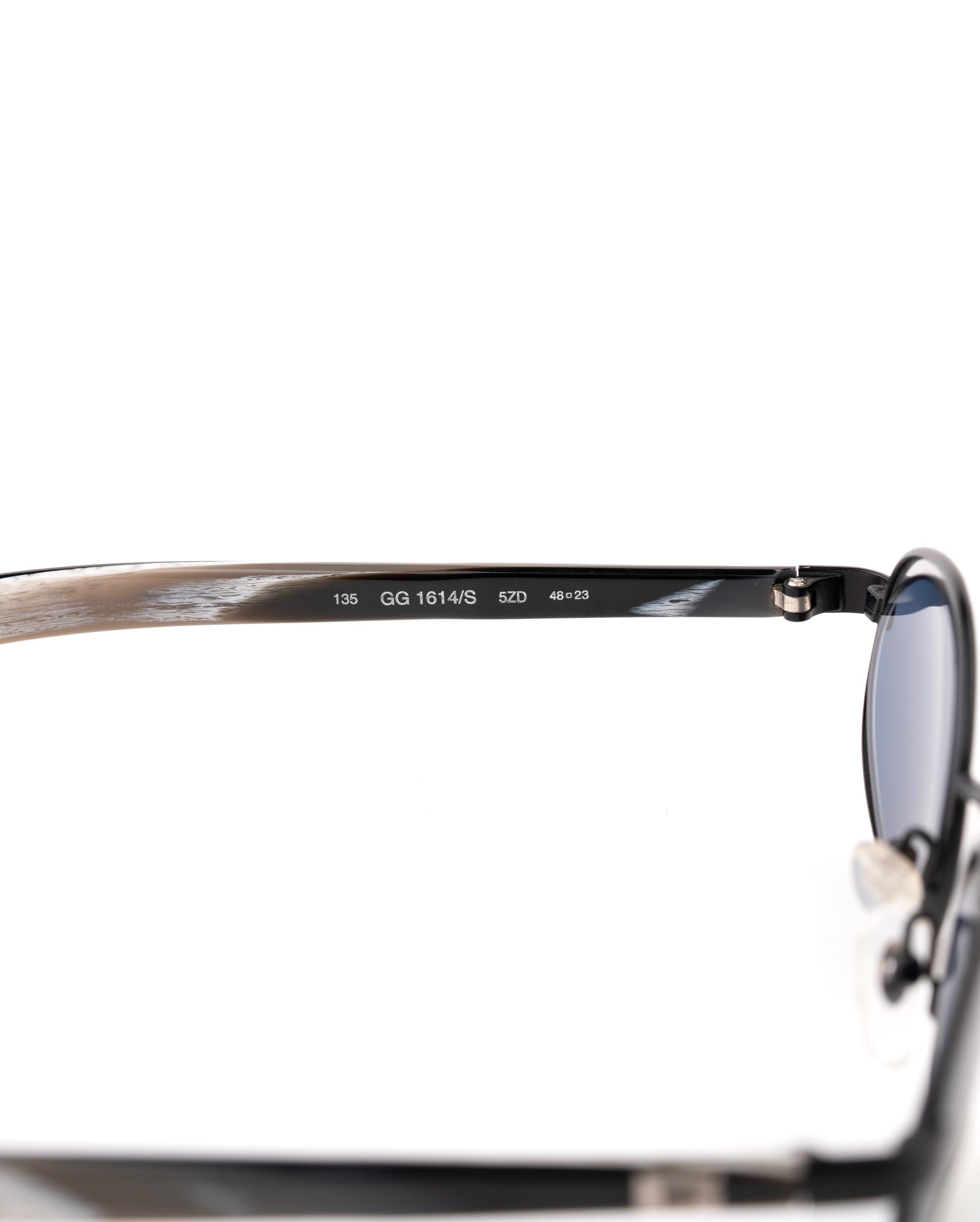 Gucci Sunglasses GG 1614, Blue Lens Oval Frame, Silver Black Horn