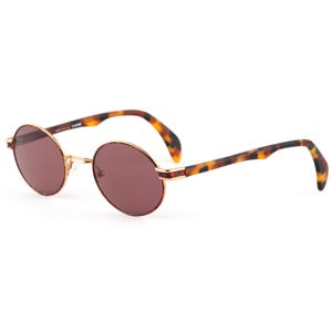 Small Face Sunglasses, Vintage Auber Italy, Gold Tortoise Panto Frame, 90s Dark Academia Style, Petite Fit 130mm, Round Shades