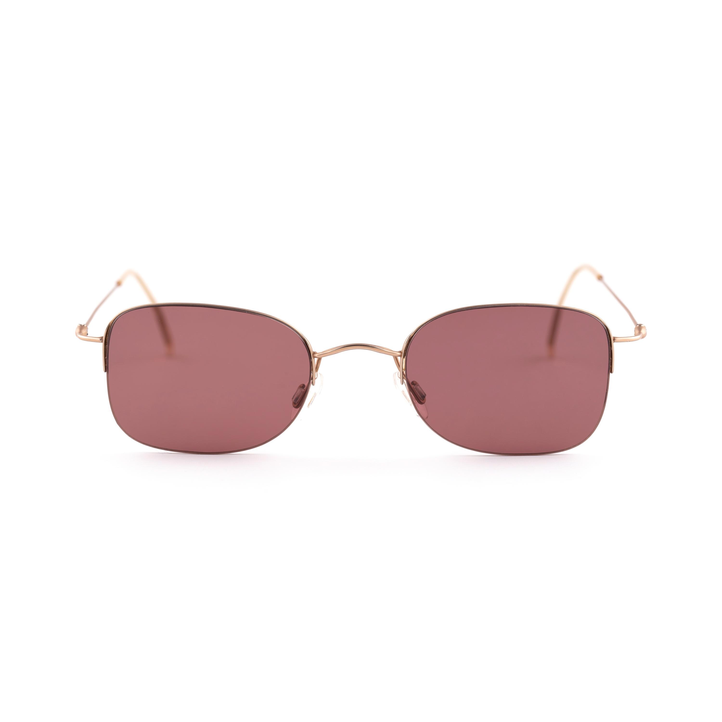 90s Minimalist Red Lens Glasses, Gold Plated Titanium, Small