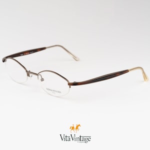 Cadres vintage Sonia Rykel 7021 - Cadeau de lunettes de vue hexagonales semi-sans monture marron français des années 90 pour femme et homme - Neuf vieux stock