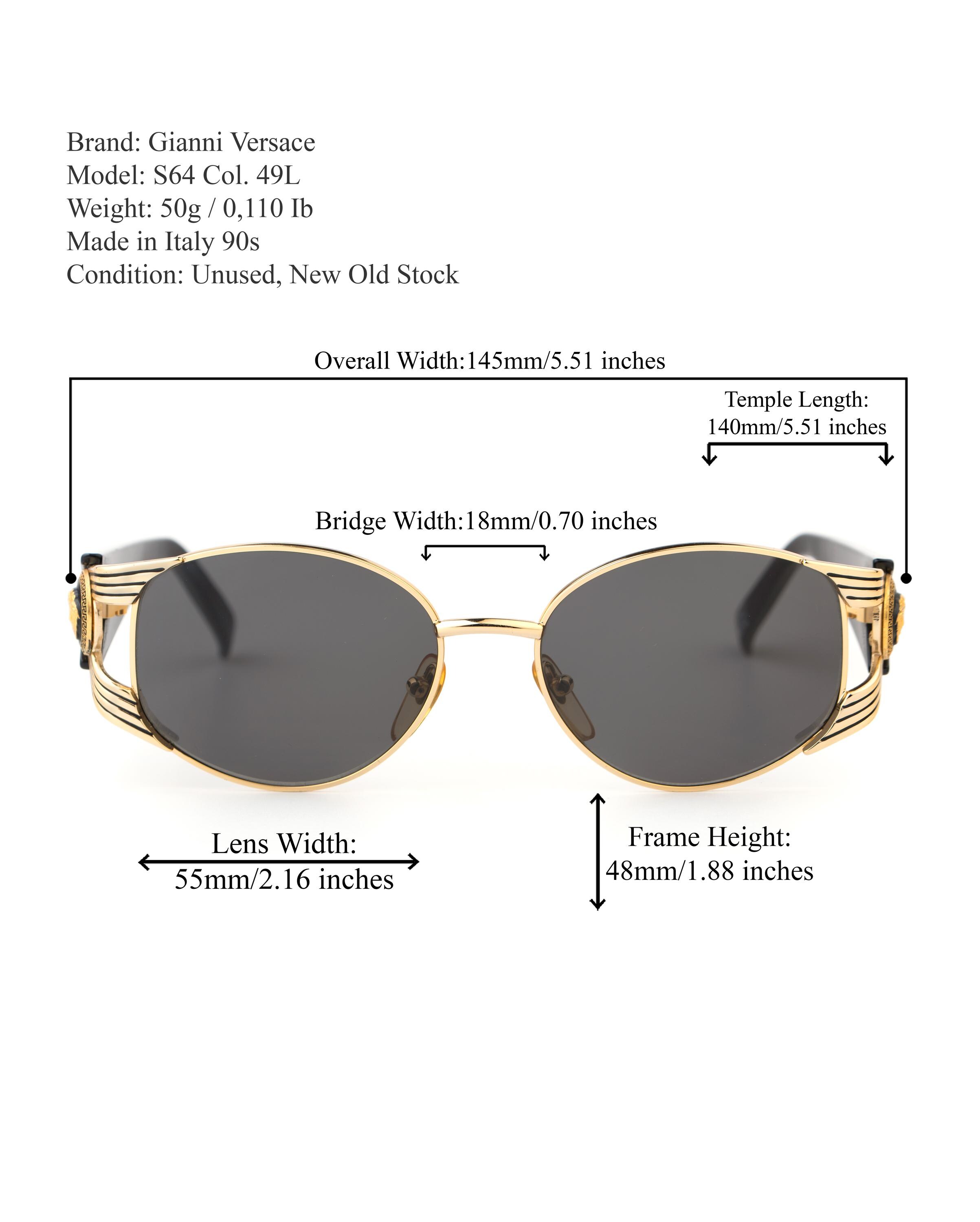 Gianni Versace S64 Iconic Sunglasses, Gold Medusa Medallion, 90s