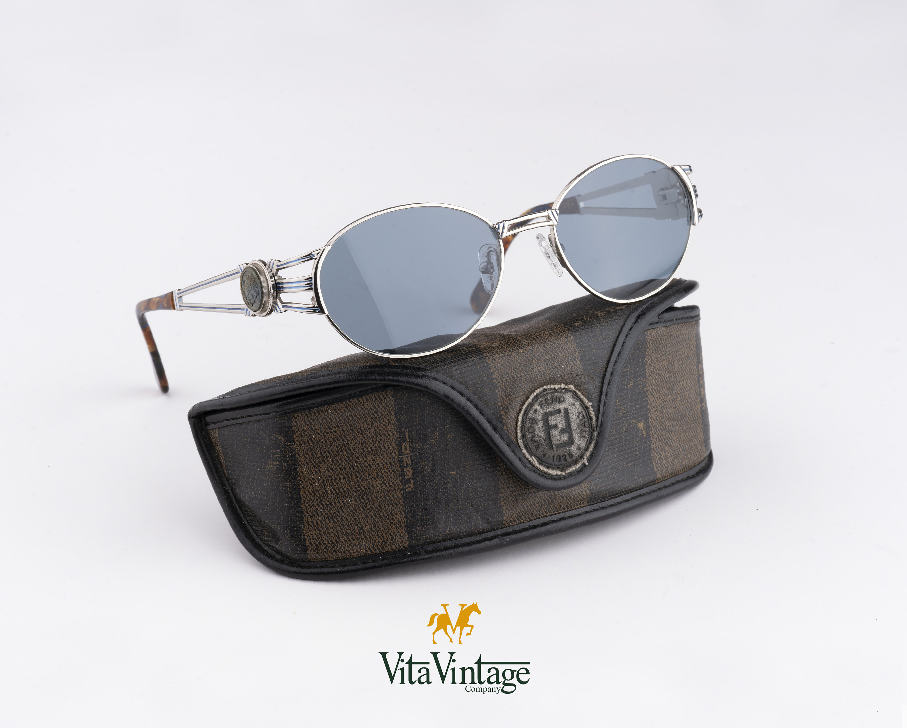 Fendi SL 7037 Rare Sunglasses - 90s Blue Lenses Silver Vintage