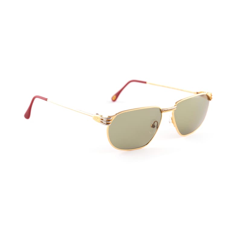 Vintage 23K Gold Plated Sunglasses, Square Navigator Aviator, 80s Two Tone Frame, Green Lens, Anne Marie Perris Italy, Luxury Men Gift image 4