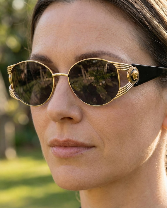 Gianni Versace S64 Iconic Sunglasses, Gold Medusa Medallion, 90s