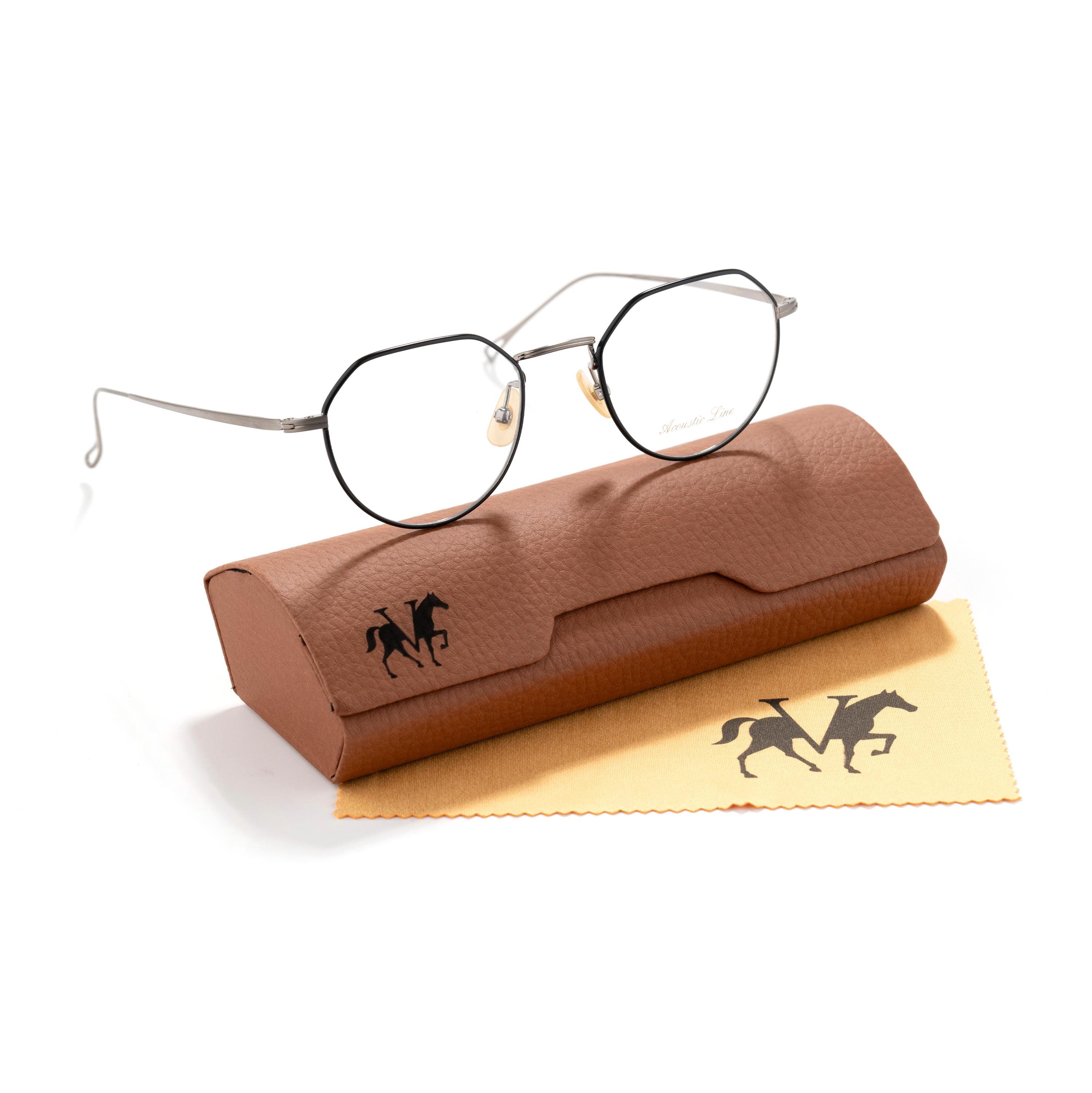 Japanese Titanium Round Glasses, Acoustic Line Minimalist Frame