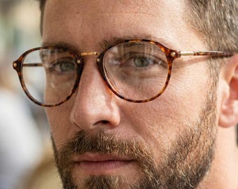 Gafas redondas color tortuga, hechas a mano en Italia, VLux Club, talla pequeña, 132 mm, montura de acetato dorado, estilo vintage.