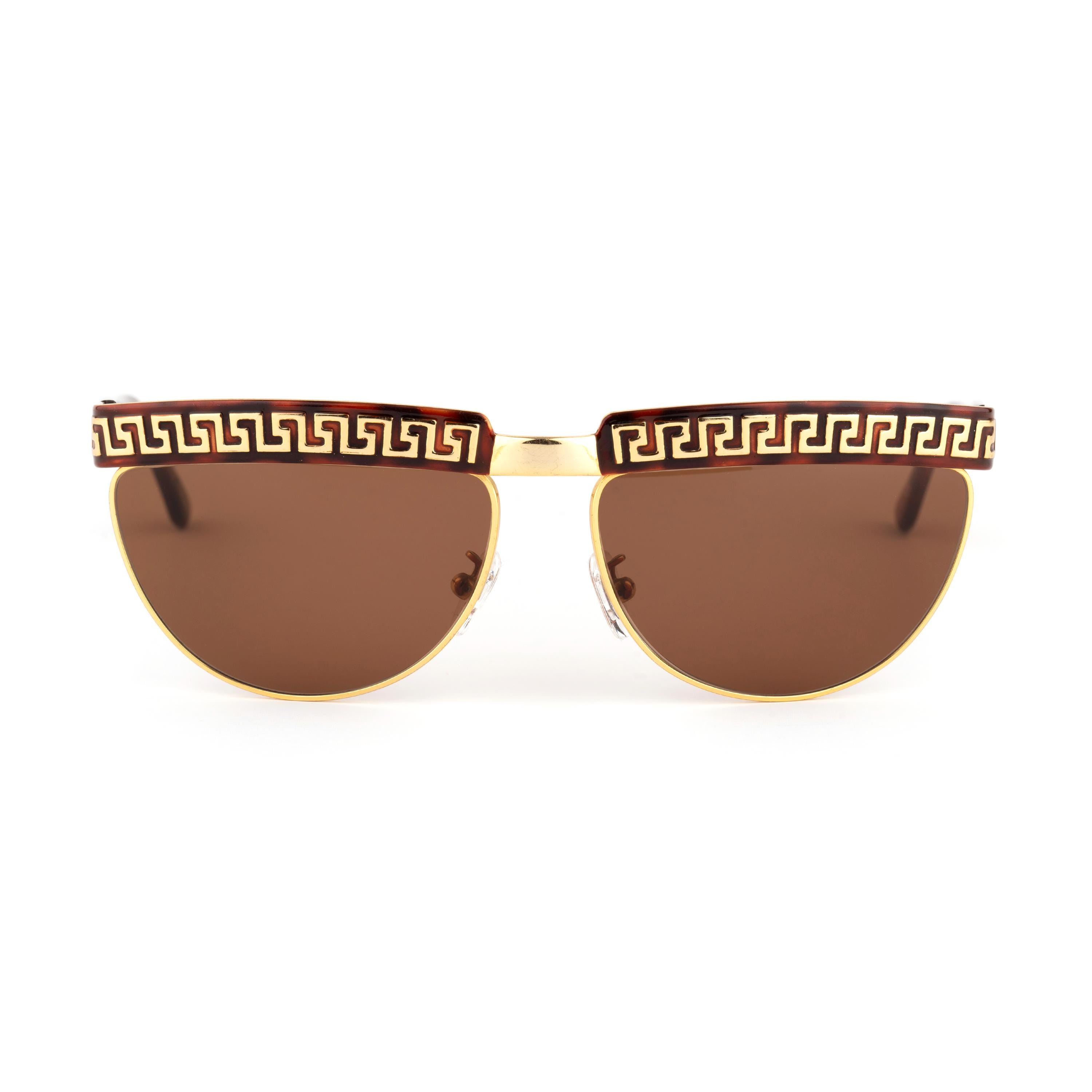 Gianni Versace S83 Sunglasses, 90s Vintage Gold & Brown Plated