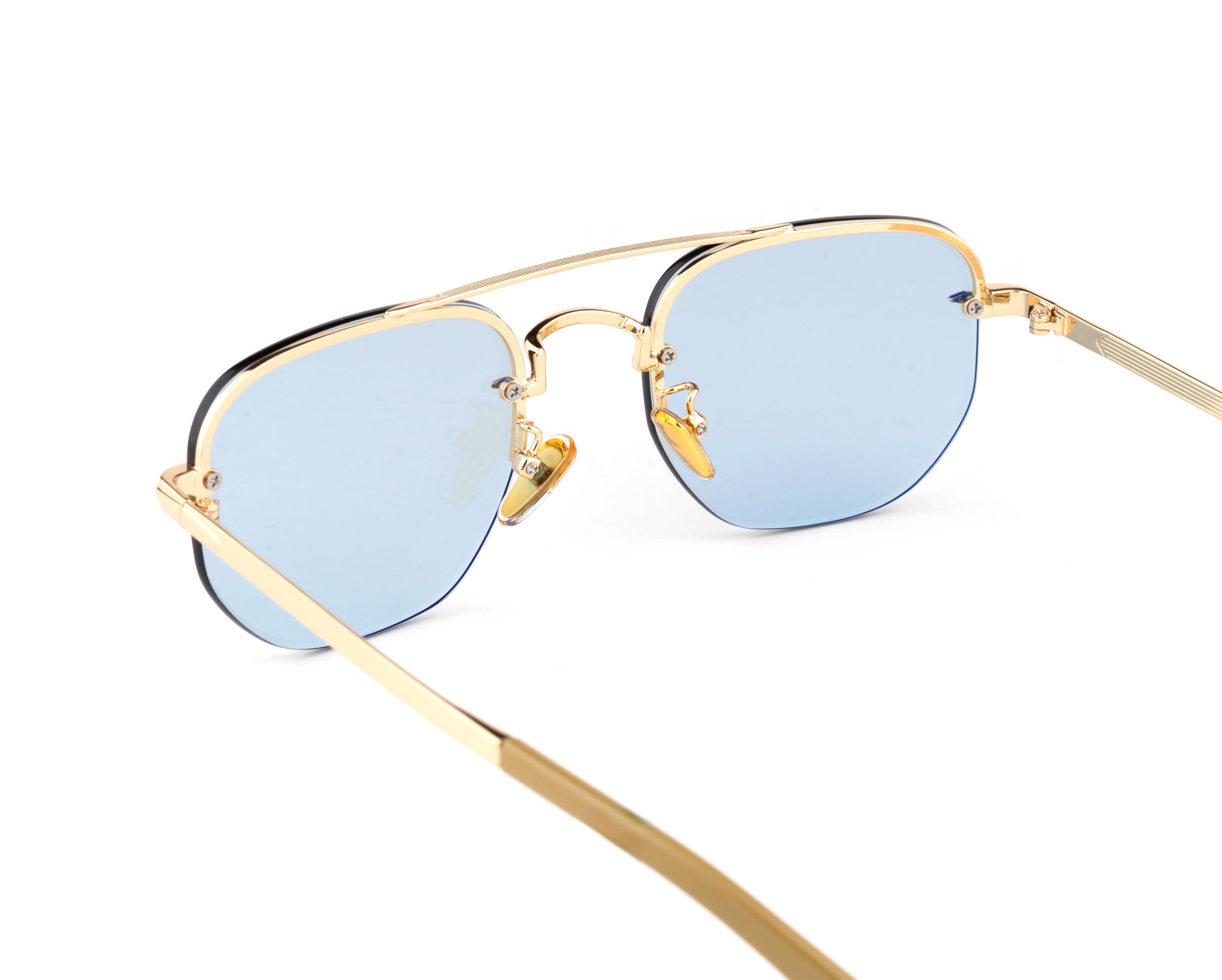 Blue Tint Sunglasses, Rimless Square Aviator, Gold Double  display picture 3