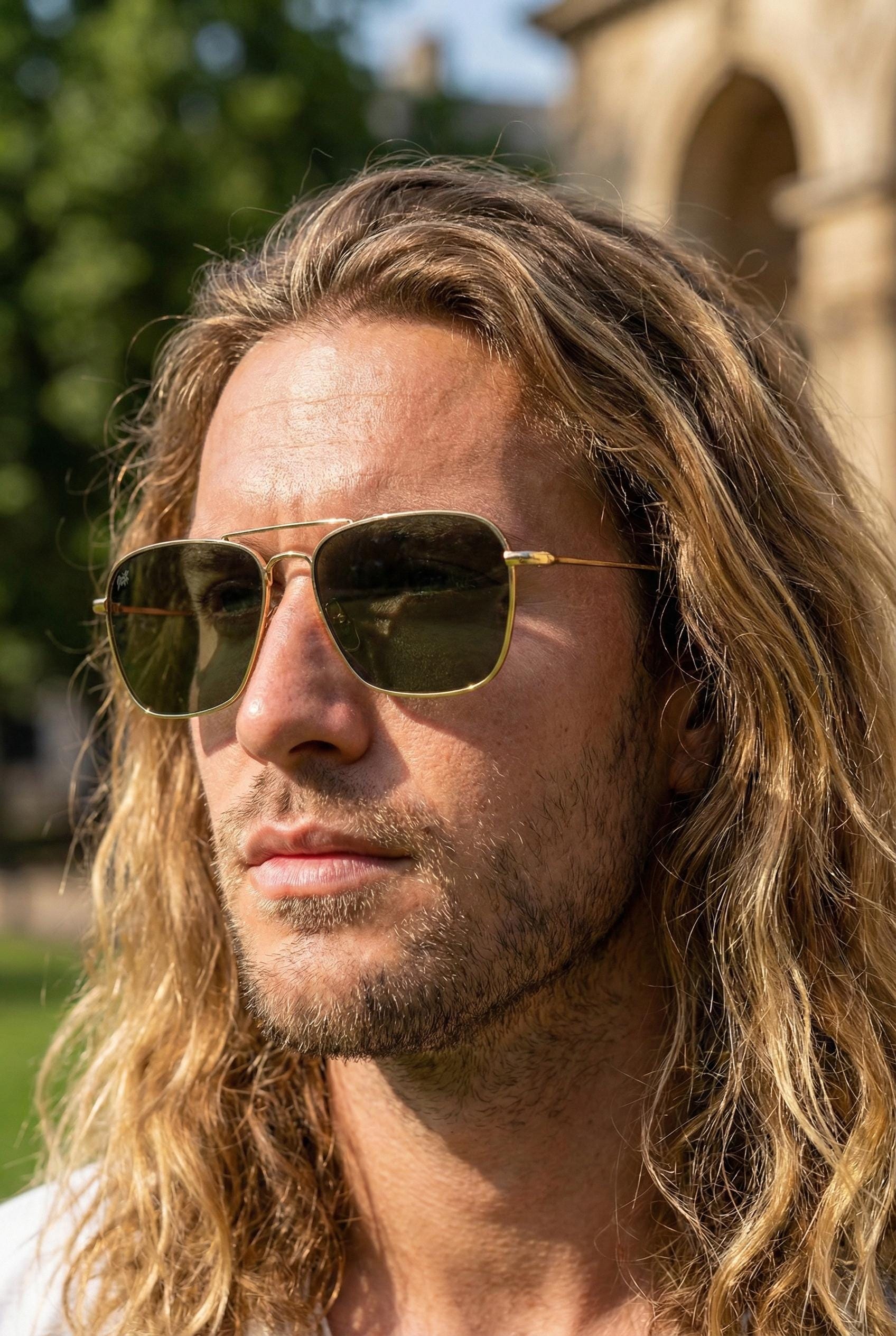 Gold Aviator Sunglasses, Vlux Club Handmade VV 1019, Concave