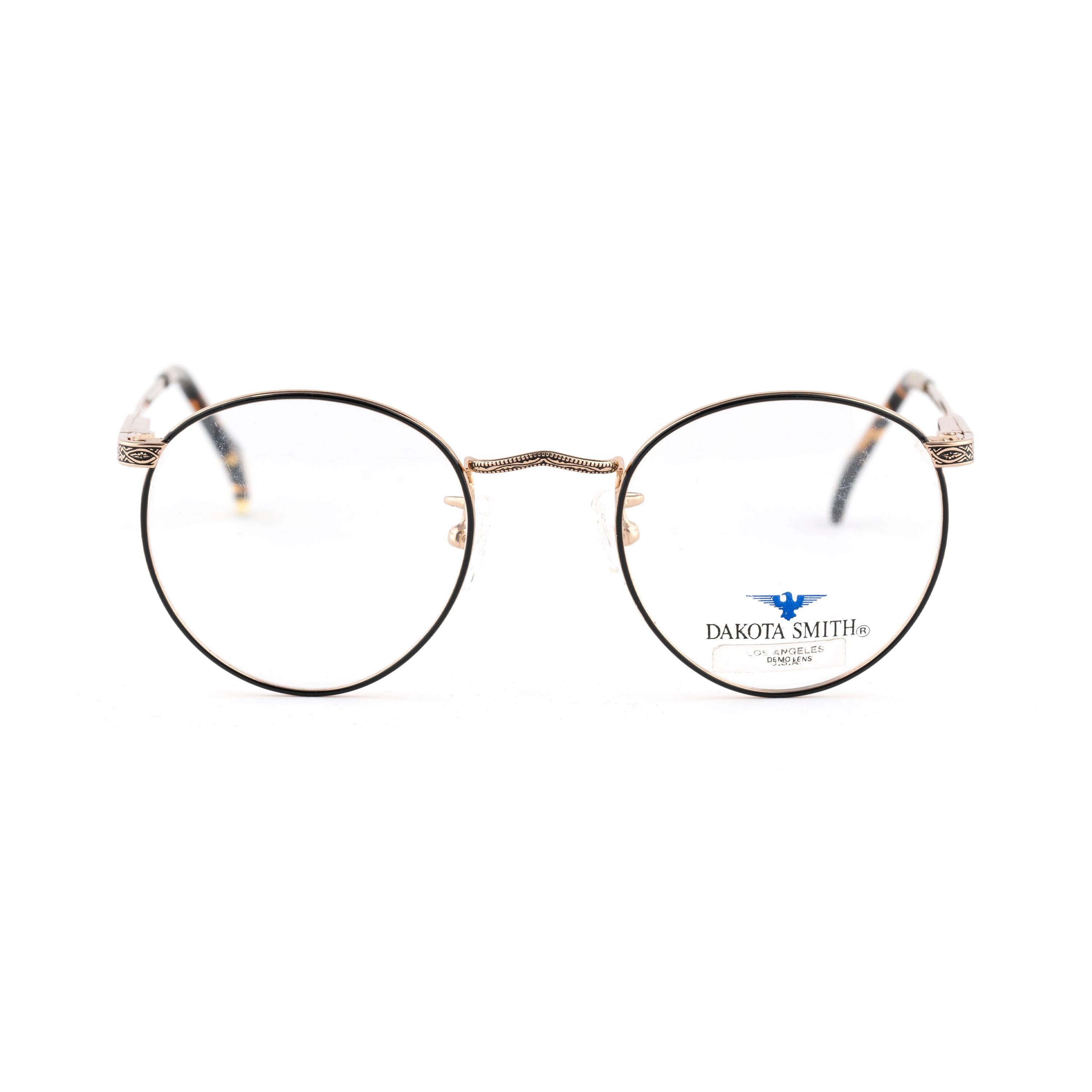 Extra Small Round Glasses, Engraved Gold Black Frame, Dakota Smith